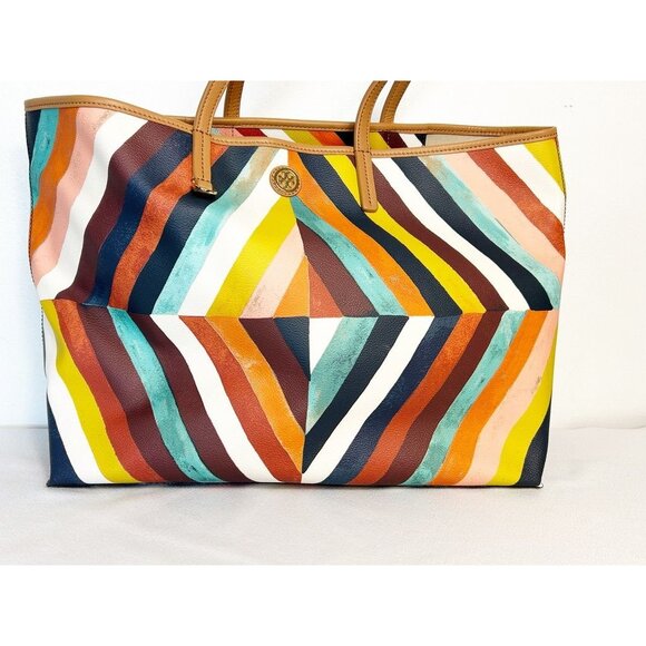 Tory Burch Kerrington Square Striped Large Tote in Diamond Combo - Picture 3 of 10